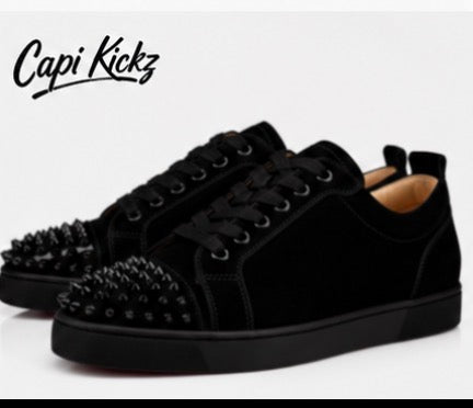 Mens Luxury Black Suede Sneakers with Red Sole007